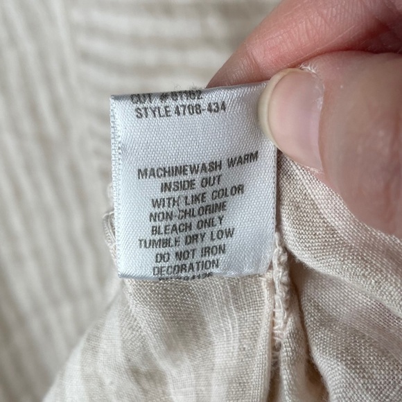 CP Shades Striped 100% Linen Asymmetrical Hem Dress Size Medium White Tan - Picture 10 of 10